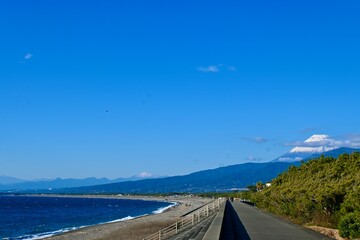 Mt. Fuji with Suruga Bay and Senbonhama beach