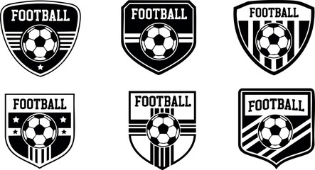 Football badge vector set with soccer ball and star emblem for sports team logo design and branding elements
