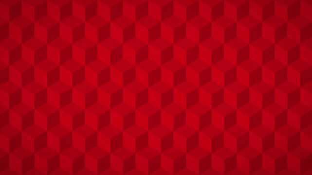 Geometric pattern of 3D cubes that move horizontally in red
