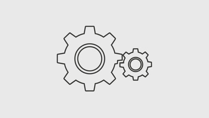 Fototapeta premium Two cogwheels gears interaction icon outline symbol representing cooperation mechanism and engineering solution on gray background
