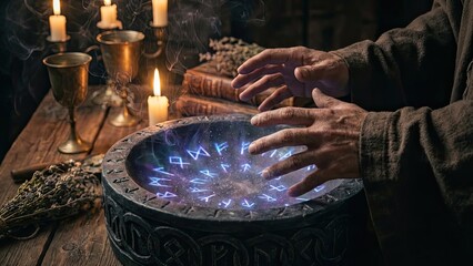 Mystical Ritual, Sorcerer, Enchanted Room, Photo, Dark Atmosphere, Close-up, Magic Unveiled