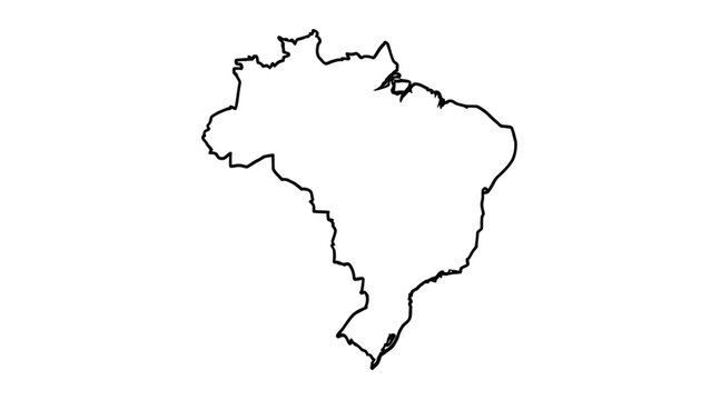 Outline map of Brazil country border shown in black line art on a white background for graphic design use.