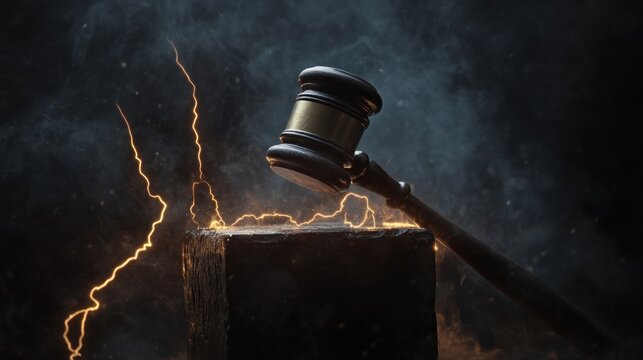 Judge's gavel with dramatic lighting