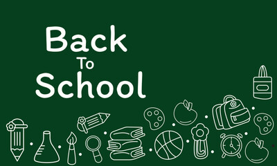 Back To School Chalkboard Bottom Decoration with School Icons Illustration