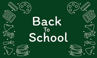 Back To School Chalkboard Circle Frame with School Icons Illustration