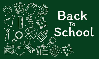 Back To School Chalkboard Rectangle Frame with School Icons Illustration