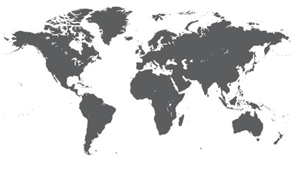 Naklejka premium A dark gray silhouette of the entire world map is isolated on a clean white background for global concept representation.