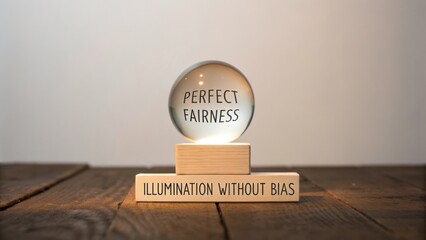 Concept of Perfect Fairness and Illumination Without Bias in a Glass Sphere on Wooden Block Display