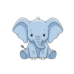 Obraz premium Adorable blue cartoon elephant with large ears and a playful demeanor sitting on a white background