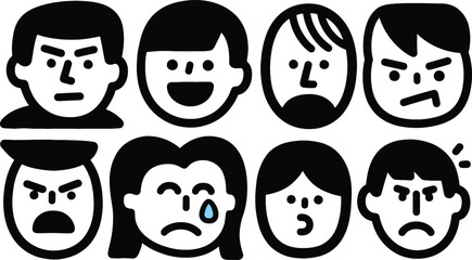 Various Cartoon Faces Showing Different Emotions.