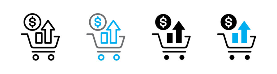 Upselling strategy icon with shopping cart and upward growth arrow. Vector illustration © Nomony_line
