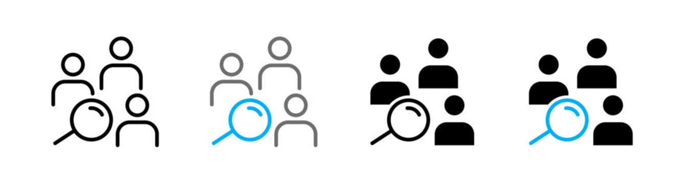 Search for business prospects and magnifying glass with people icon, recruitment and lead generation concept. Vector Illustration