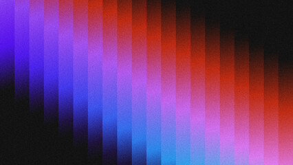 Diagonal gradient bars in red, purple, pink, blue, and cyan on a black grainy background. Bold abstract design ideal for tech, music, or digital branding visuals.