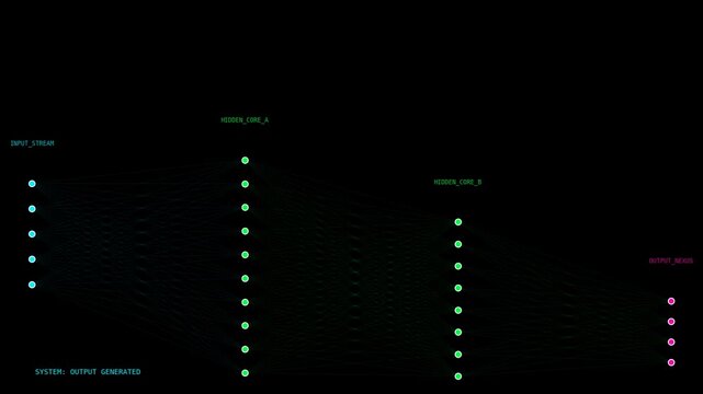 Abstract futuristic technology background with glowing central network core and flowing digital connections, artificial intelligence visualization for data processing and advanced computing concept