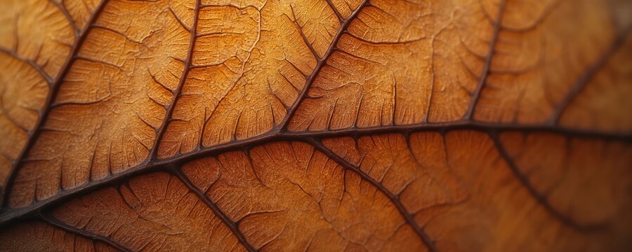 Macro shot of dry brown tobacco leaf texture with visible veins and intricate patterns. Natural surface shows intricate vein structure detail. Perfect for backgrounds.