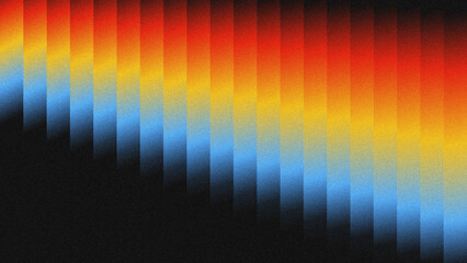 Diagonal vertical bands with gradient transitions from black to blue, yellow, and red. Grainy abstract texture ideal for tech, music, or creative design backgrounds.