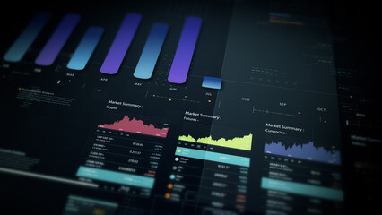 Dynamic data visuals for business info graphics, animated charts, and data-driven insights for a business meeting mock-up. Explore the world of trading, stock exchanges, and crypto