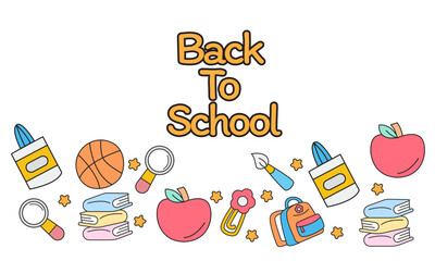 Back To School Bottom Border with Cute School Icons Illustration