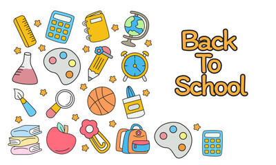 Back To School Right Side Border with Cute School Icons Illustration