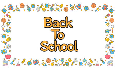 Back To School Full Frame with Cute School Icons Illustration