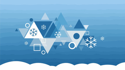 Abstract geometric winter background with snowflakes and blue gradient.