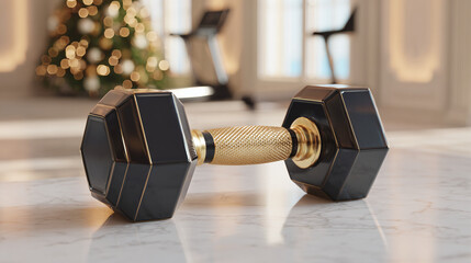 A dumbbell with an elegant gold handle and a luxurious look, perfect for fitness and well-being