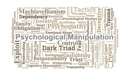Psychological Manipulation Word Cloud. Core Terms in Behavioral Control and Influence