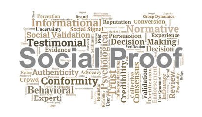 Social Proof Word Cloud. Essential Concepts in Behavioral Influence and Marketing Trust