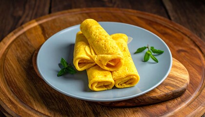 Delicious Rolled Omelets on a Plate - A Culinary Delight.