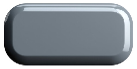 Gray 3d cartoon glossy rounded rectangle button isolated on transparent background.