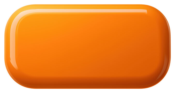 Glossy orange rounded rectangle 3d button isolated on transparent background.