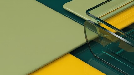 Abstract Glass Layers in Green and Yellow Modern Background