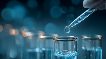 Close-up of Scientist's Hand Using Pipette to Transfer Liquid in Laboratory Environment with Blurred Background