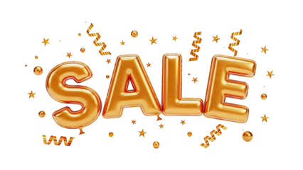 Golden "SALE" Balloons with Confetti and Stars