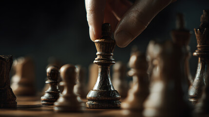 Close Up Cinematic Shot of a Hand Moving a King Piece in a Chess Game