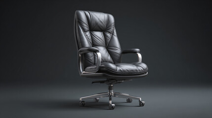 A luxurious black office chair, set against a dark background, evoking a sense of power and authority. The chair is crafted from high-quality materials and designed for maximum comfort