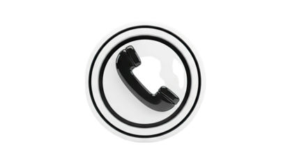 Glossy black phone icon with white and black circular border