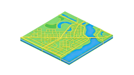 Isometric City Map with Water Features