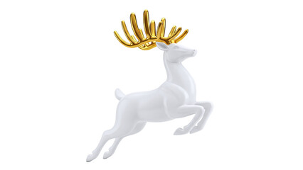 White deer sculpture with gold antlers leaping
