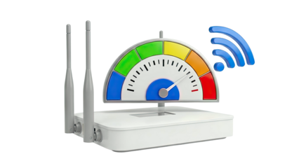 Wi-Fi Router with Speedometer and Signal Icon