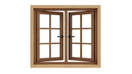 Open Wooden Casement Window with Six Panes