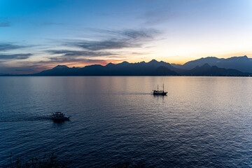Boat silhouette at blue hour