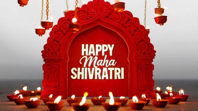 Happy maha shivratri celebration with diyas and red arch