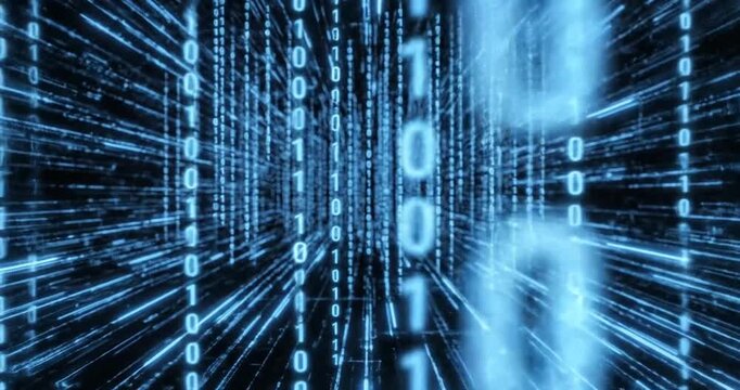 Binary code tunnel with data.