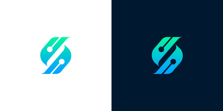 Modern abstract letter S logo design in blue and green gradient with technology circuit elements - Powered by Adobe