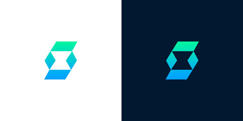 Abstract geometric S-shape logo design featuring a dynamic gradient of blue and green, representing innovation, digital flow, and modern connectivity