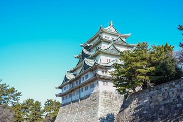 A view of the beautiful Nagoya Castle on a sunny day in the lush greenery of the park. © Анна Демидова