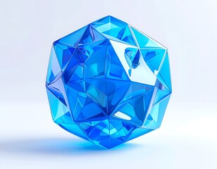 Translucent blue geometric gem-like object with sharp, reflective facets
