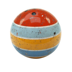 Vintage Sphere With Stripes On White. Decorative, Abstract Object, Retro, Weathered.