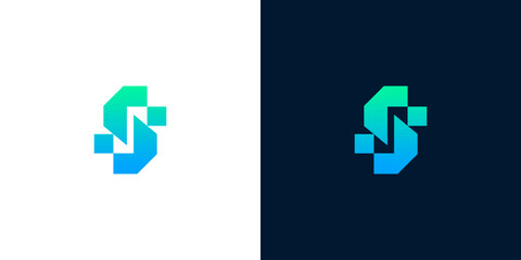 Modern S Letter Logo Design with Digital Pixels and Gradient Colors